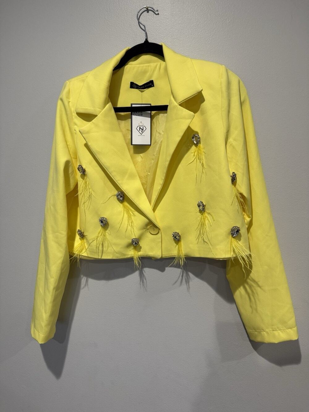 Nepa Club Cropped Yellow Blazer Jacket Embellished Made In Turkey Glam Retro M